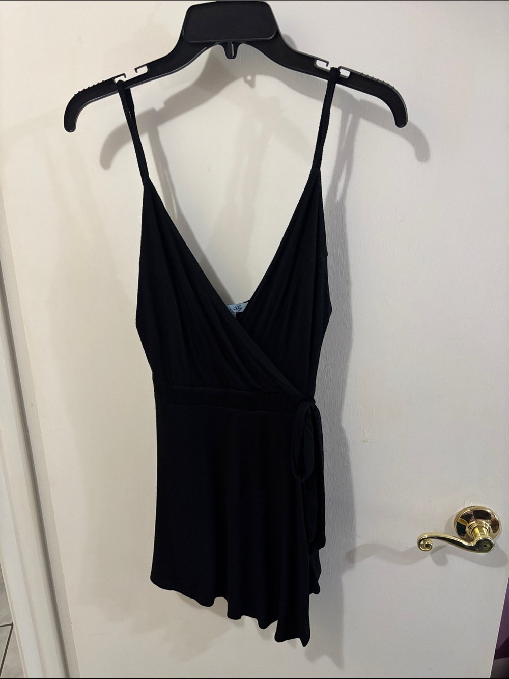 She + Sky Black Sleeveless Wrap Mini Romper